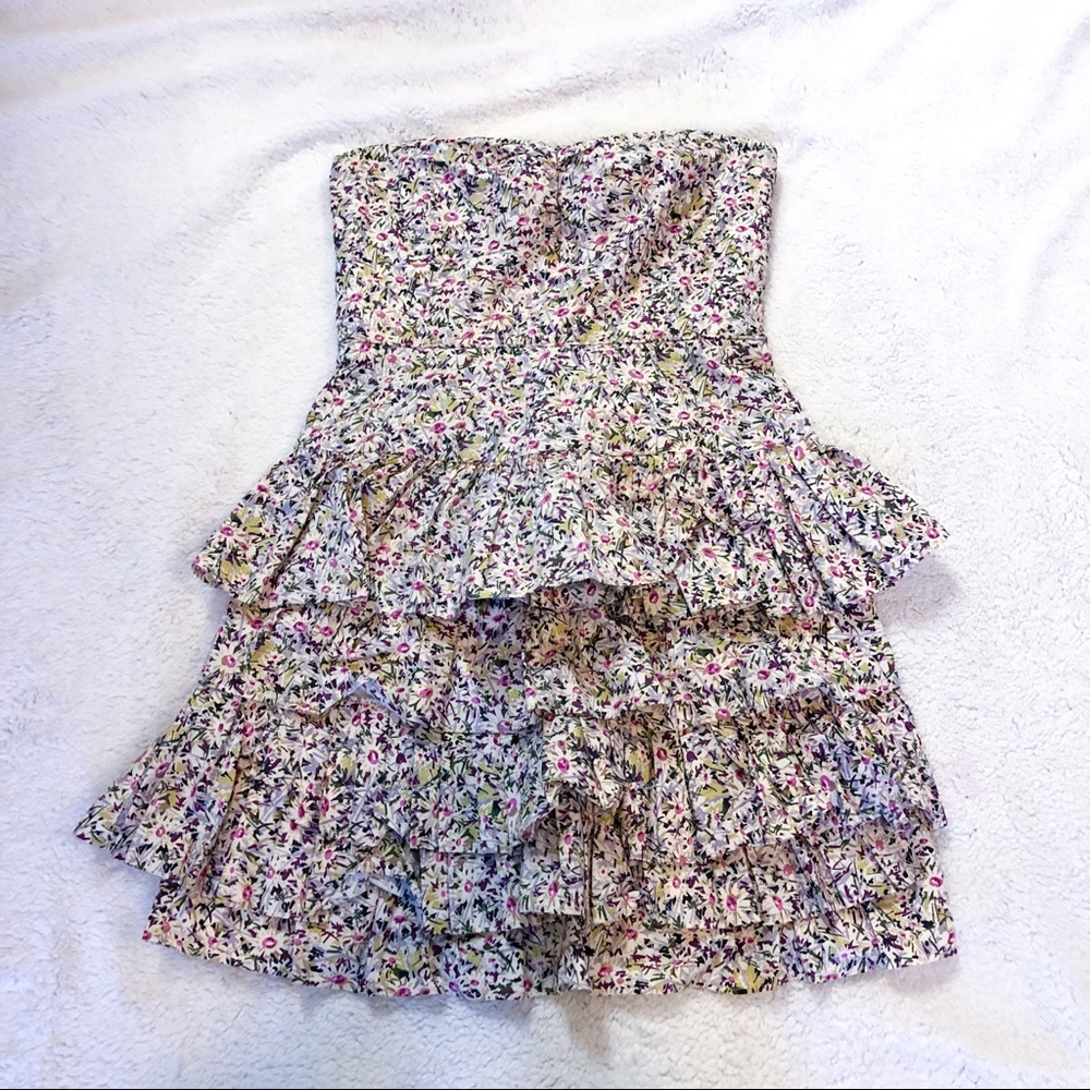 J Crew Floral Strapless Tiered Dress Spring